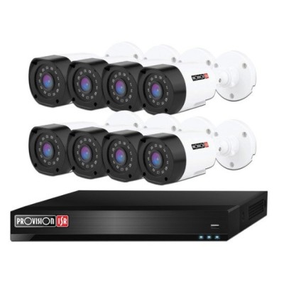 Kit de Vigilacia Provision-ISR PAK88LIGHTCC2MP - DVR - 8 Canales - 8 Cámaras I1-320AB-28 - Bala - Fuente de poder - Accesorios - PAK88LIGHTCC2MP