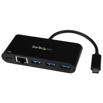 Hub USB StarTech.com HB30C3AGEPD - 3 Puertos USB tipo C - USB 3.0 - RJ-45 - Negro - HB30C3AGEPD