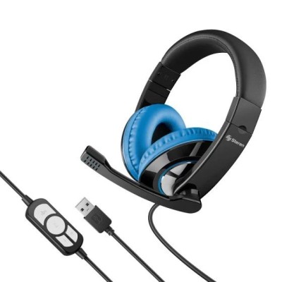 Diadema Steren AUD-536 - Alámbrico - USB - Negro con Azul - AUD-536