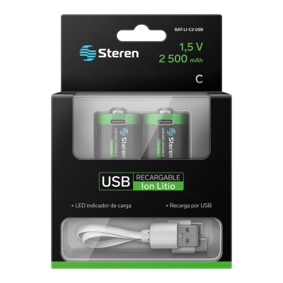 Pilas Recargables Steren BAT-LI-C2 USB - 3750 mWh - USB-C - BAT-LI-C2 USB