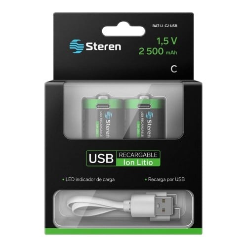 Pilas Recargables Steren 3750 mWh con USB-C Modelo BAT-LI-C2 USB