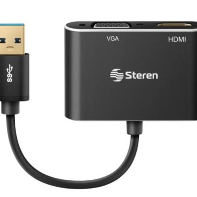 Adaptador USB Steren COM-476 - USB 3.0 a HDMI / VGA - Negro - COM-476