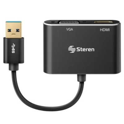 Adaptador USB Steren COM-476 - USB 3.0 a HDMI / VGA - Negro - COM-476