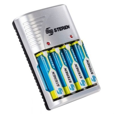 Cargador Steren CRG-020 - AA/AAA - Incluye 4 Pilas AA - CRG-020