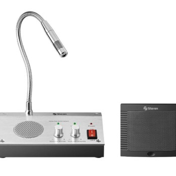 Intercomunicador Steren INT-300 para Ventanilla - Altavoz, Micrófono y Convertidor de Voltaje