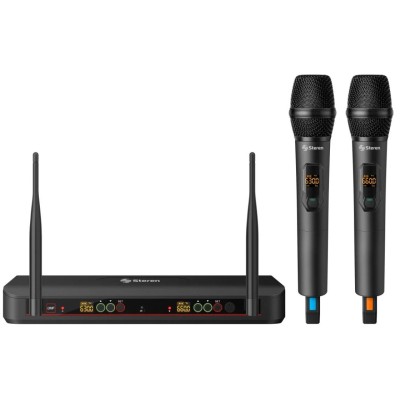Sistema de Micrófonos Steren MIC-8020 - Inalámbrico - UHF - Recargable - MIC-8020