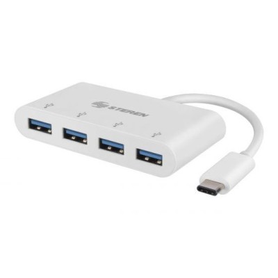HUB USB Steren USB-5260 - USB-C a 4 Puertos USB 3.0 - Blanco - USB-5260