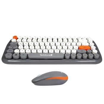 Kit de Teclado y Mouse TechZone TZ20COMB01-INA - Inalámbrico - USB - Gris, Blanco y Naranja - TZ20COMB01-INA