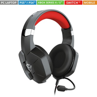 Diadema Trust GXT 323 Carus - Alámbrica - Micrófono - Negro con Rojo - 23652