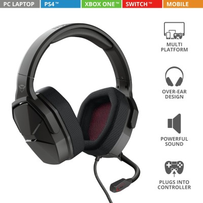 Diadema Trust GXT 4371 Ward - Alámbrico - Micrófono - Negro con Rojo - 23799
