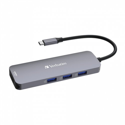 Hub USB-C Verbatim CMH-08 con HDMI 8K, 8 Puertos, SD/MicroSD - Gris