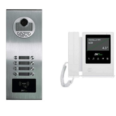 Paquete de Videoportero ZKTeco VE08A01PAQ4P - Videoportero VE08A01 - Para 8 Departamentos - Monitor VDPIB4 - 4.3" - VE08A01PAQ4P