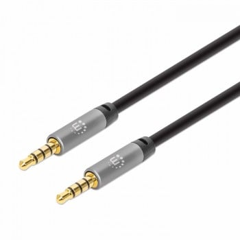 Cable Auxiliar Manhattan 355988 - 3.5mm - 1m - Negro con Plata - 355988