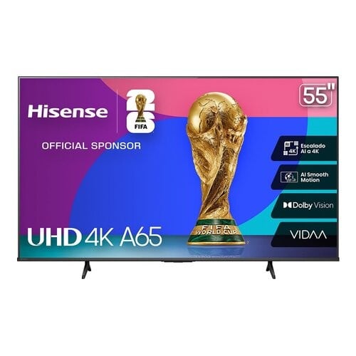 Pantalla Hisense de 55 puldadas LED, VIDAA TV, native refresh 60Hz, 4K, 3840*2160, Alexa/Google Smart Home/Apple Homekit/Miracast