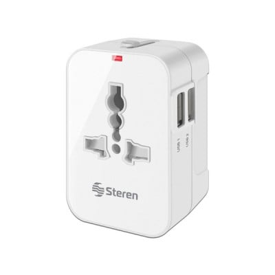 Adaptador Universal de Viaje Steren con Doble Puerto USB Cargador Rápido Modelo 905-127