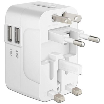 Adaptador Universal de Viaje Steren con Doble Puerto USB Cargador Rápido Modelo 905-127