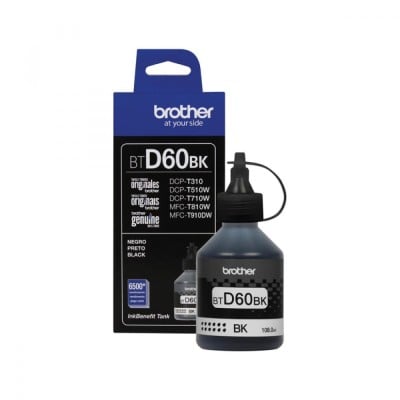 Tinta Brother Negra para Impresoras DCP-T510W DCP-T710W MFC-T810W MFC-T910DW - Rendimiento 6,500 Páginas - Modelo BRT-BTD60BK