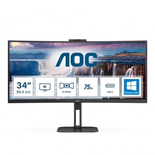 Monitor Curvo AOC CU34V5CW/BK LED 34 pulgadas, 3440x1440 Ultra Wide Quad HD, FreeSync, 100Hz, HDMI/DisplayPort, Bocinas Integradas, Negro