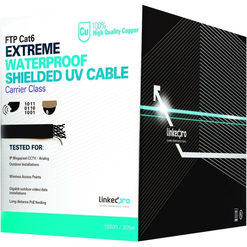 LinkedPro PROCAT6EXT Bobina de Cable, Cat6, Color Negro, 1000 Feet