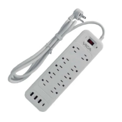 Barra Multicontacto VICA 10 Tomas AC + 4 Puertos USB Blanco Modelo SUP USB 9P