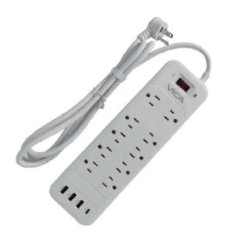 Barra Multicontacto VICA 10 Tomas AC + 4 Puertos USB Blanco Modelo SUP USB 9P