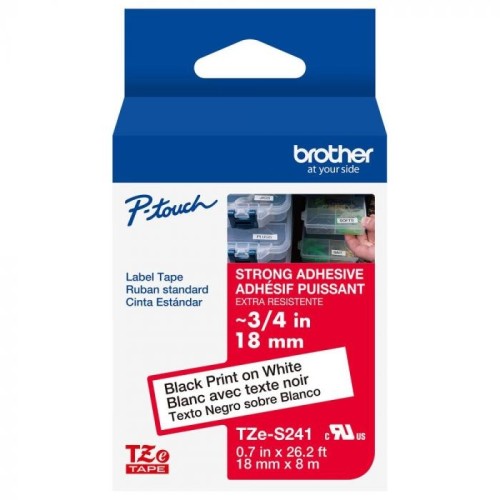Cinta Brother TZES241G - 18mm x 8m - Texto Negro sobre Blanco - Adhesivo Industrial