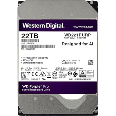 Disco Duro Western Digital WD Purple Pro 22TB SATA III para Vigilancia WD221PURP