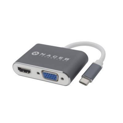 Adaptador USB-C a HDMI y VGA Naceb NA-0113 Plata - Conecta Dispositivos Modernos Adaptador USB-C a HDMI y VGA Naceb NA-0113 Plata - Conecta Dispositivos Modernos