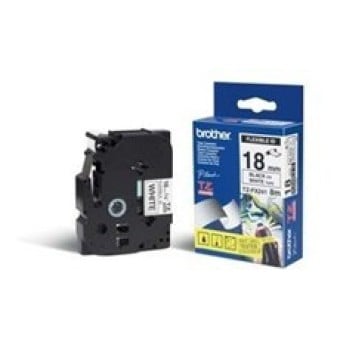 Cinta Brother TZEFX241 - Texto Negro sobre Blanco - 18mm x 8mts - Flexible