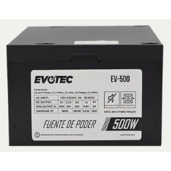 Fuente de Poder Evotec EV-500 500W ATX para PC con Conectores SATA y Molex