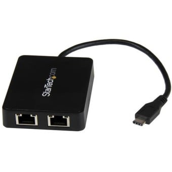Adaptador de Red StarTech.com USB-C a 2 Puertos Ethernet Gigabit Negro US1GC301AU2R