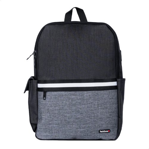Mochila TechZone Glad 15.6 Pulgadas con Puerto USB - Negro con Gris - Modelo TZ21LBP01-A