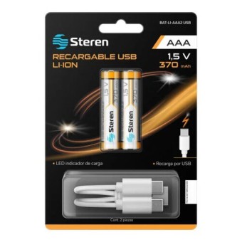 Pilas AAA Recargables Steren con Puerto USB - 2 Piezas - Modelo BAT-LI-AAA2 USB