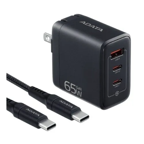 Cargador de Pared ADATA 65W con 2 Puertos USB-C y USB-A Modelo CHU-0653 Cargador de Pared ADATA 65W con 2 Puertos USB-C y USB-A Modelo CHU-0653