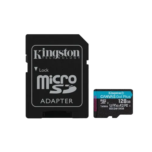 Memoria MicroSD Kingston Canvas Go! Plus 128GB Clase 10 UHS-I V30 con Adaptador SD Memoria MicroSD Kingston Canvas Go! Plus 128GB Clase 10 UHS-I V30 con Adaptador SD