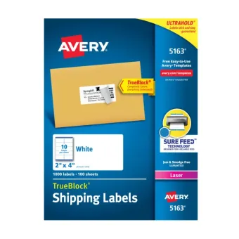 Etiquetas Avery 2 x 4 Pulgadas para Impresión Láser - 1,000 Unidades - Modelo 05163