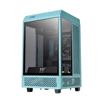 Gabinete Gamer Thermaltake Tower 100 Turquesa Mini Torre ITX con 3 Cristales Templados y 2 Ventiladores CA-1R3-00SBWN-00