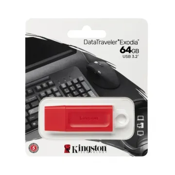 Memoria USB Kingston DataTraveler Exodia 64GB USB 3.2 Rojo con Blanco Modelo KC-U2G64-7GR