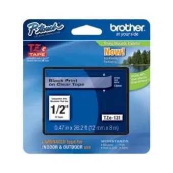 Cinta de Etiquetas Brother TZE131 Negro sobre Transparente 12mm x 8m Laminada