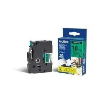 Cinta Brother TZE741 Texto Negro sobre Fondo Verde 18mm x 8m Laminada