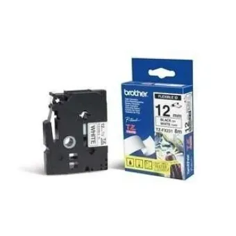 Cinta Brother TZEFX231 - Texto Negro sobre Blanco - 12mm x 8m - Laminada Flexible