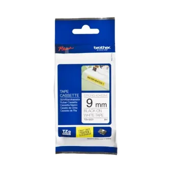 Cinta Brother TZES221 - Texto Negro sobre Blanco - 9mm x 8m - Laminada y Súper Adhesiva