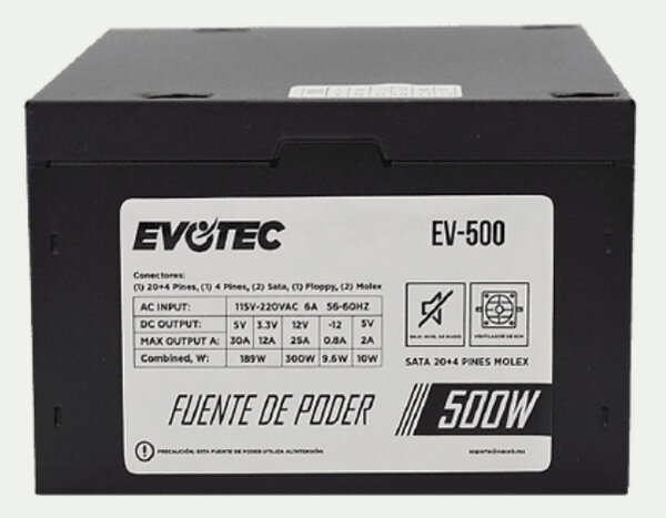 Fuente de poder Evotec EV 500 500W ATX 204 Pines SATA Molex Floppy EV 500