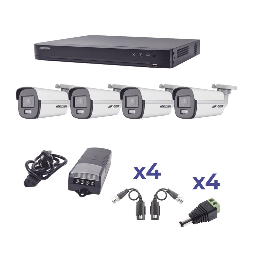 Kit de Vigilancia HIKVISION KH1080P4BC DVR iDS 7204HQHI M1 SC 4 Camaras DS 2CE10DF0T F 4 Transceptores TT 101 F TURBO Fuente de Poder PS 12DC4C KH1080P4BC