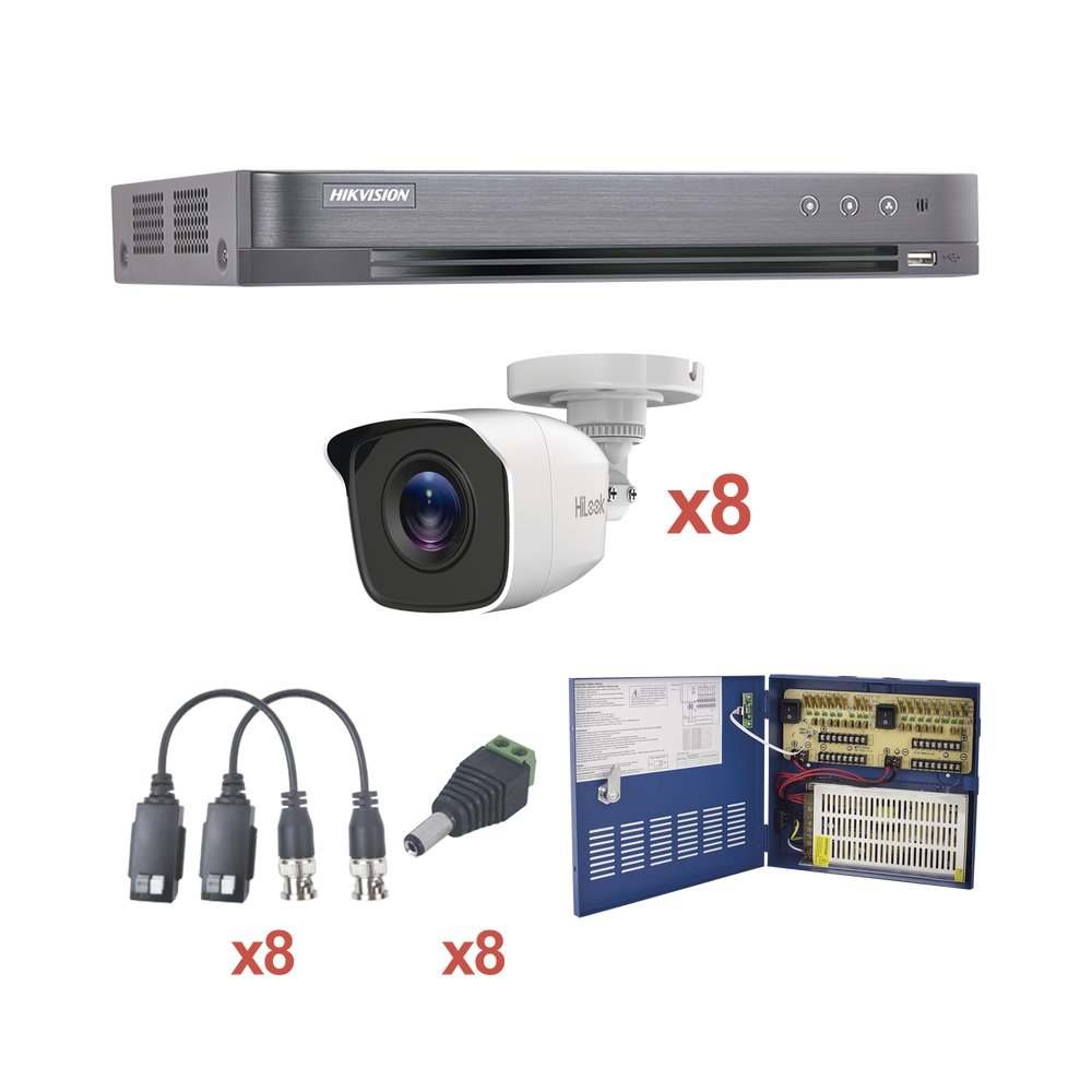Kit de Vigilancia HIKVISION DVR 8 Canales 8 Camaras Bala 2MP 28mm KH1080P8BW