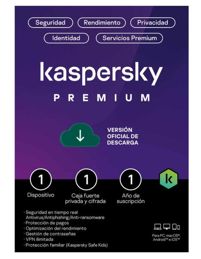 Antivirus Kaspersky Premium 1 Dispositivo 1 Cuentra KPM 1 Ano TMKS 459