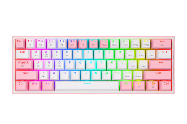 Teclado Gamer REDRAGON FIZZ PRO Inalambrico Ingles RGB Switch Rojo Blanco con Rosa K616 RGB WP