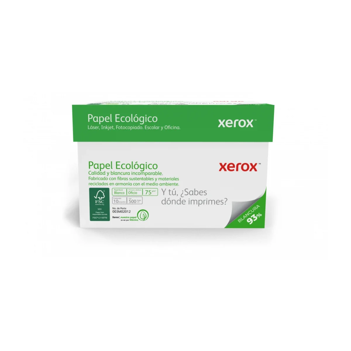 Papel Ecologico Xerox 003M02012 500 Hojas Tamano Oficio Blanco 003M02012