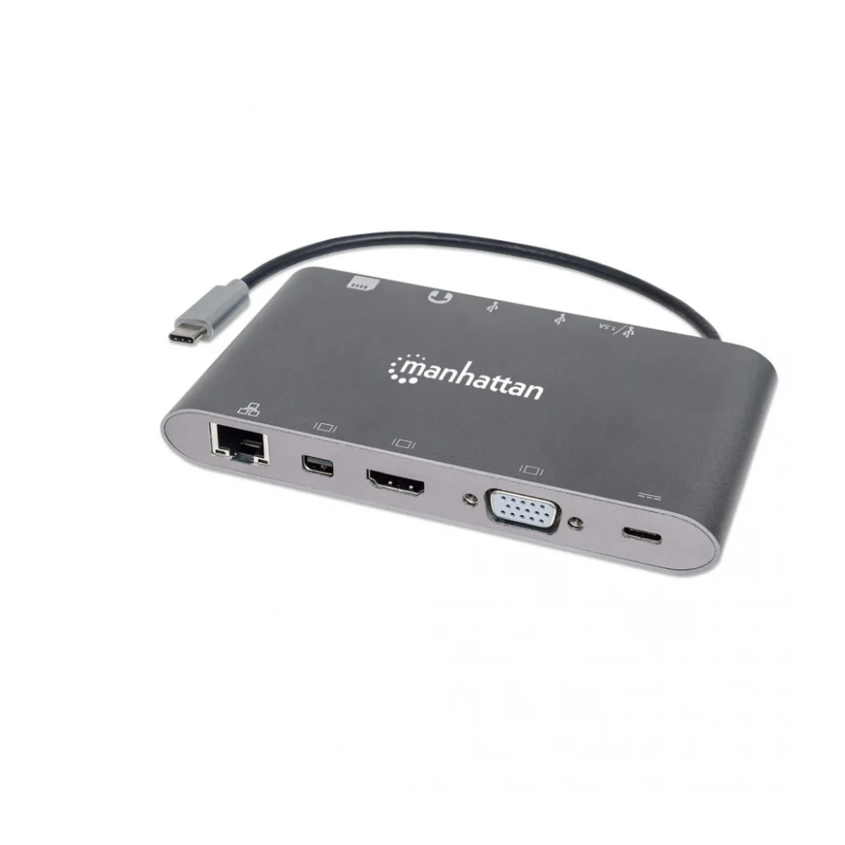 Docking Station Manhattan 152808 7 1 USB C a HDMI VGA RJ45 Mini DP 3 USB 35mm Lector SD 152808