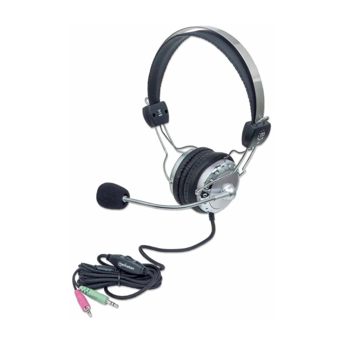 Diadema Estereo Manhattan Alambrico Microfono Negro con Gris 175517